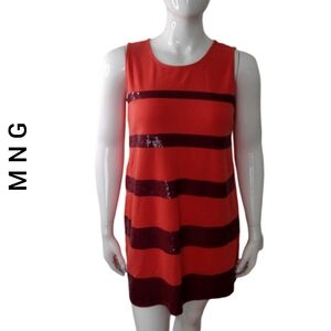 Mango Striped Shift Dress Size XL New NWT Sequin Orange And Purple